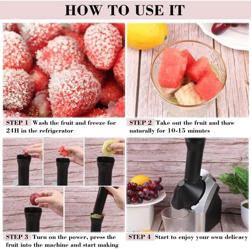 Electric Frozen Fruit Dessert Maker – Make Healthy Ice Cream, Sorbet & Smoothies at Home Easily