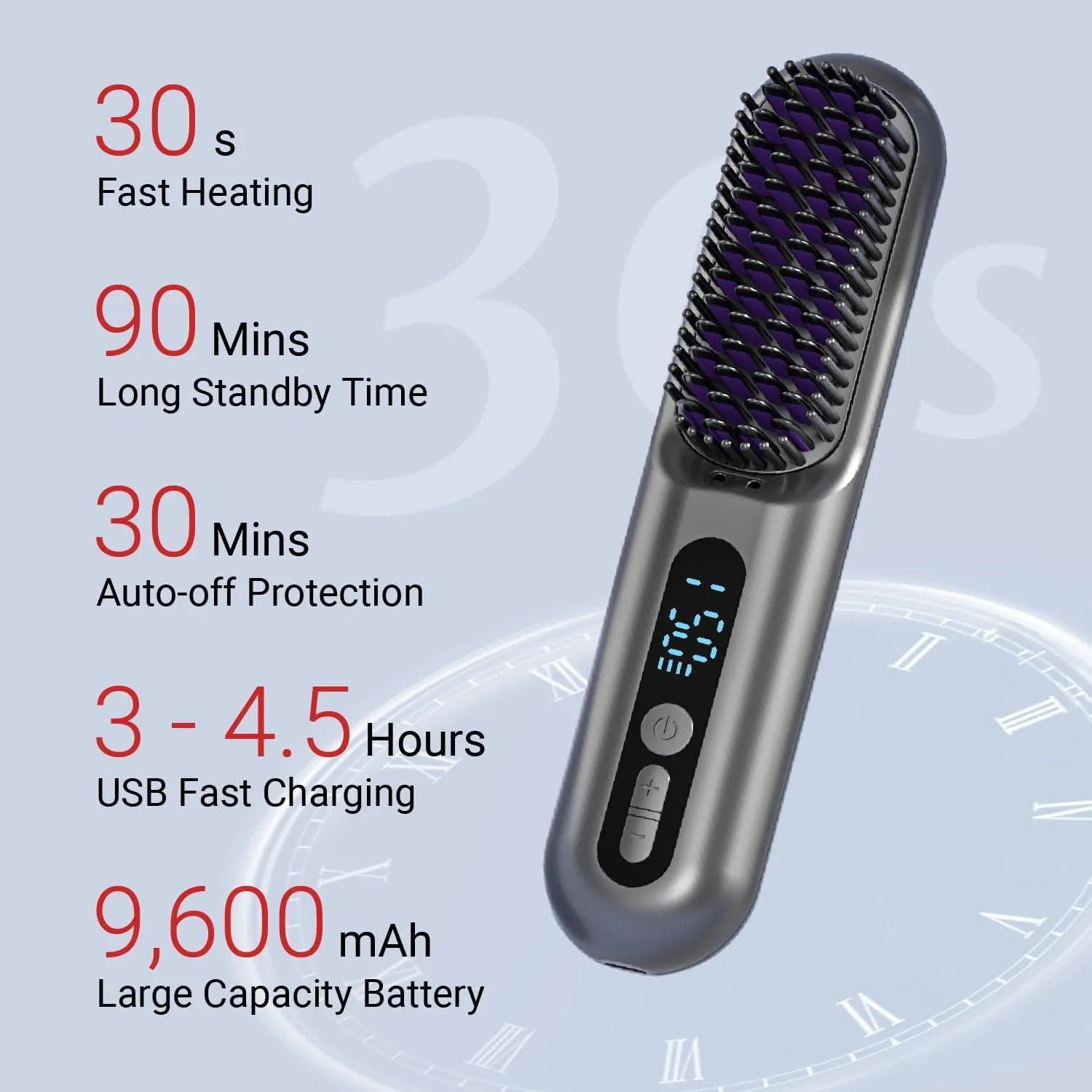Digital Hair Straightening Brush – Fast Heating Ionic Styler with LCD Display for All Hair Types