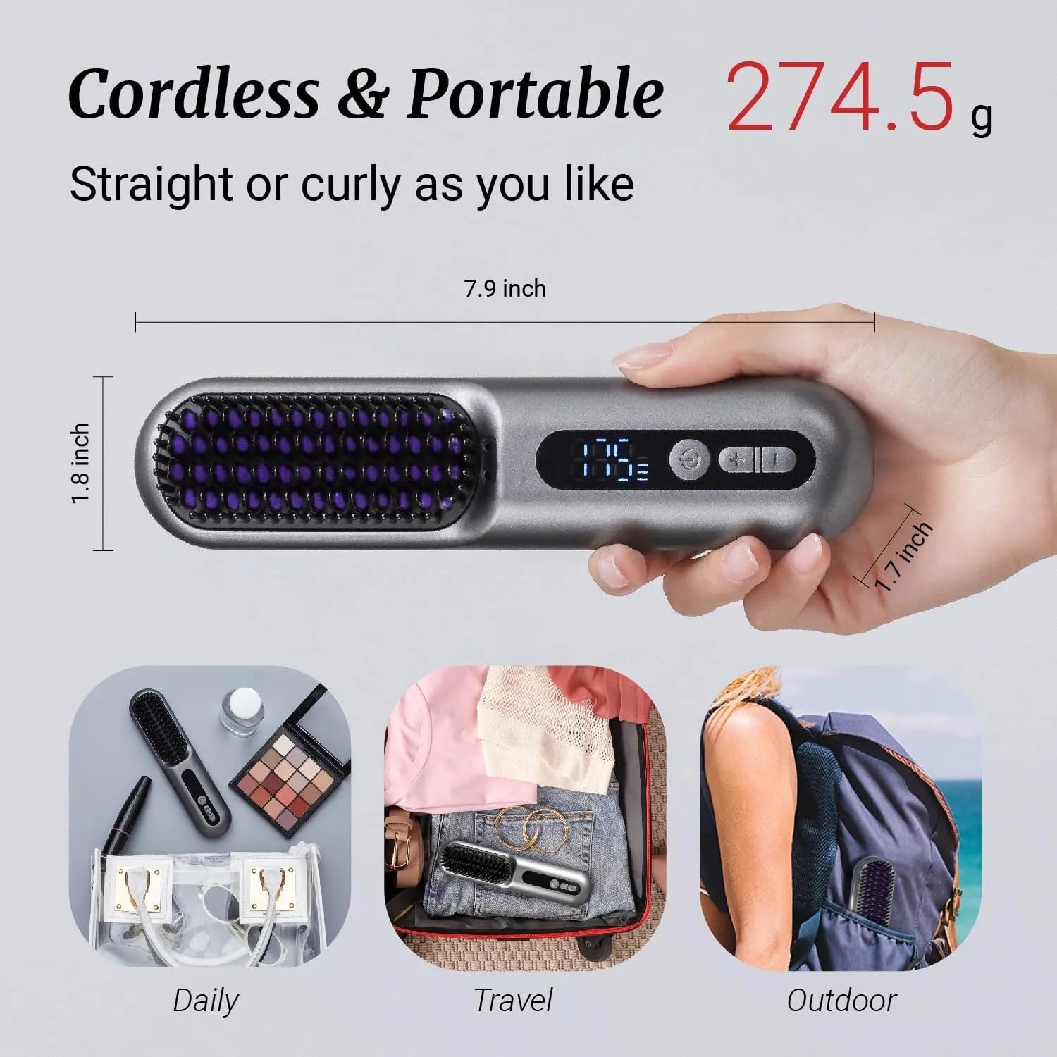 Digital Hair Straightening Brush – Fast Heating Ionic Styler with LCD Display for All Hair Types