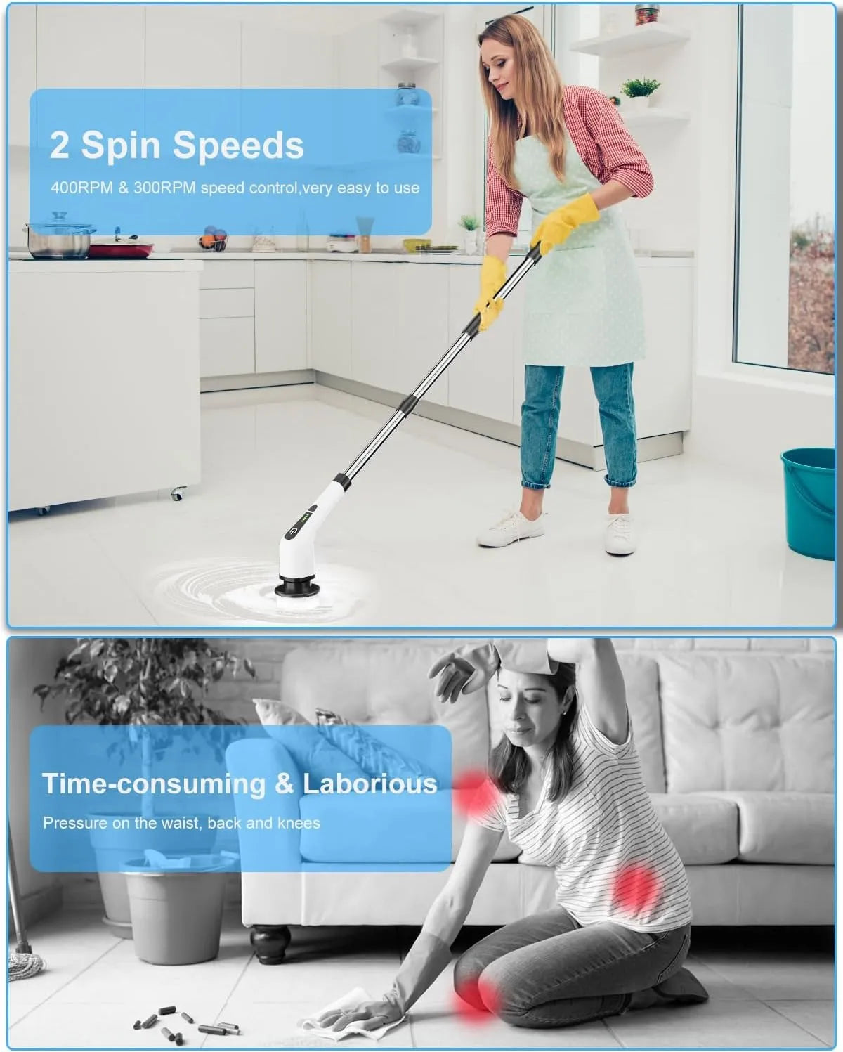 Electric Spin Scrubber With 9 in 1 Replaceable Brush Head