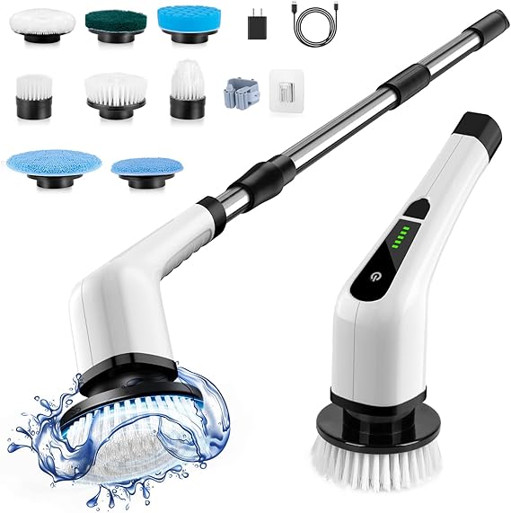 Electric Spin Scrubber With 9 in 1 Replaceable Brush Head