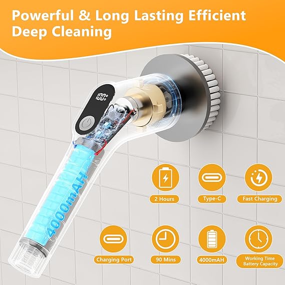 Electric Spin Scrubber With 9 in 1 Replaceable Brush Head