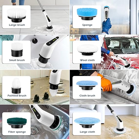 Electric Spin Scrubber With 9 in 1 Replaceable Brush Head