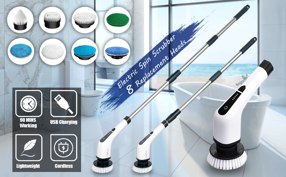 Electric Spin Scrubber With 9 in 1 Replaceable Brush Head