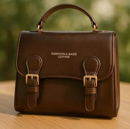 Polished Leather Fashion Bag  *light and dark brown*