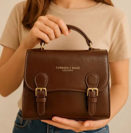 Polished Leather Fashion Bag  *light and dark brown*
